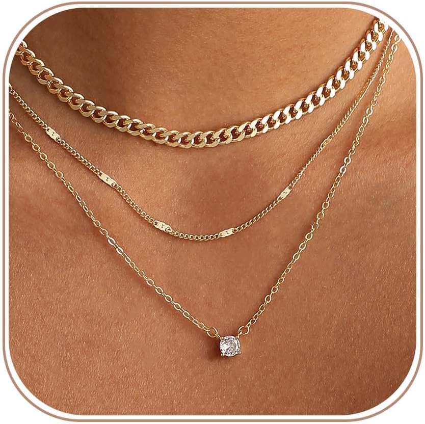 Coshilta Collares de oro en capas para mujer, chapado en plata de l...