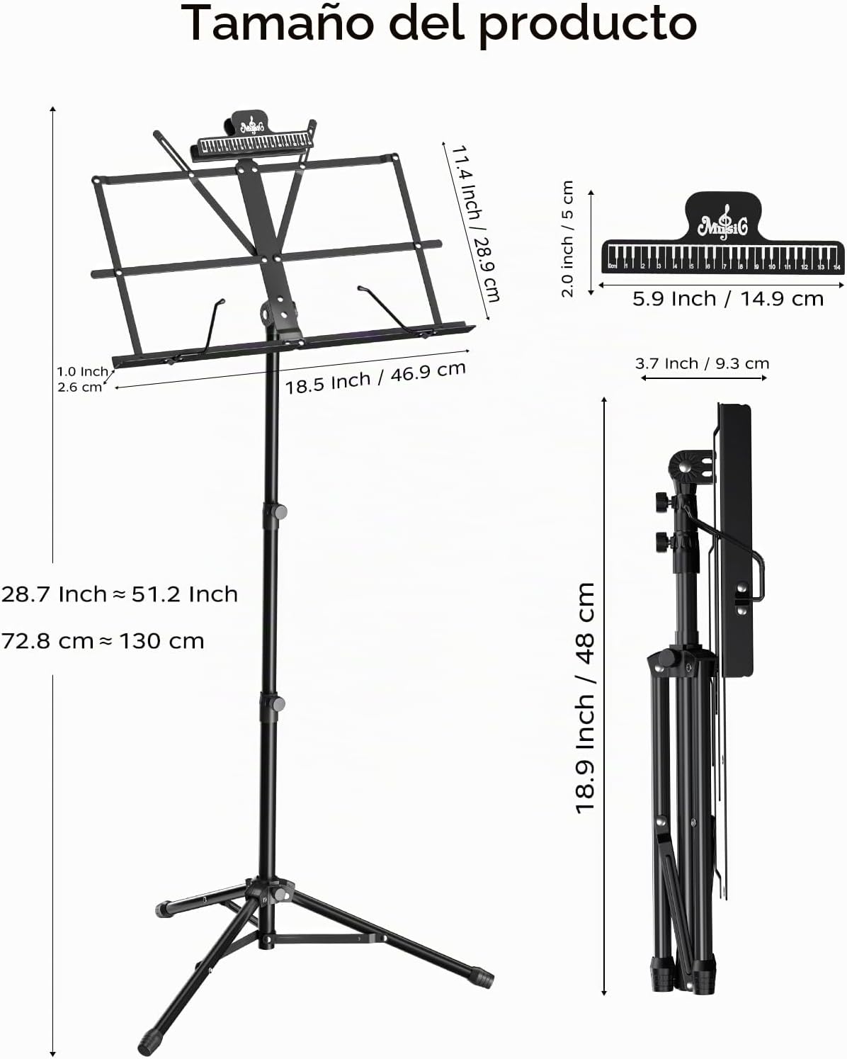 Kasonic - Soporte de música plegable 2 en 1 de doble uso y soporte...