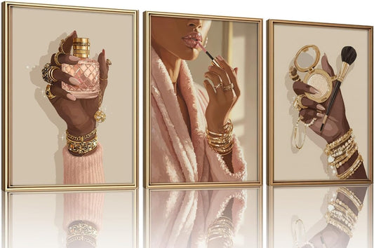 Black Girl - Juego de 3 impresiones artísticas de maquillaje para p...