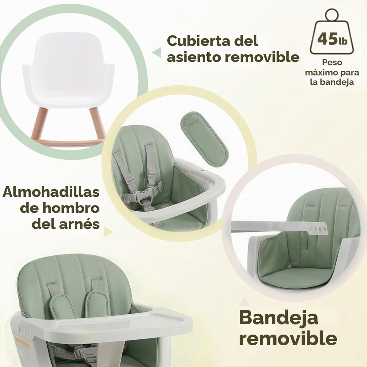 Mallify Silla alta de madera 3 en 1, sillas altas convertibles para...