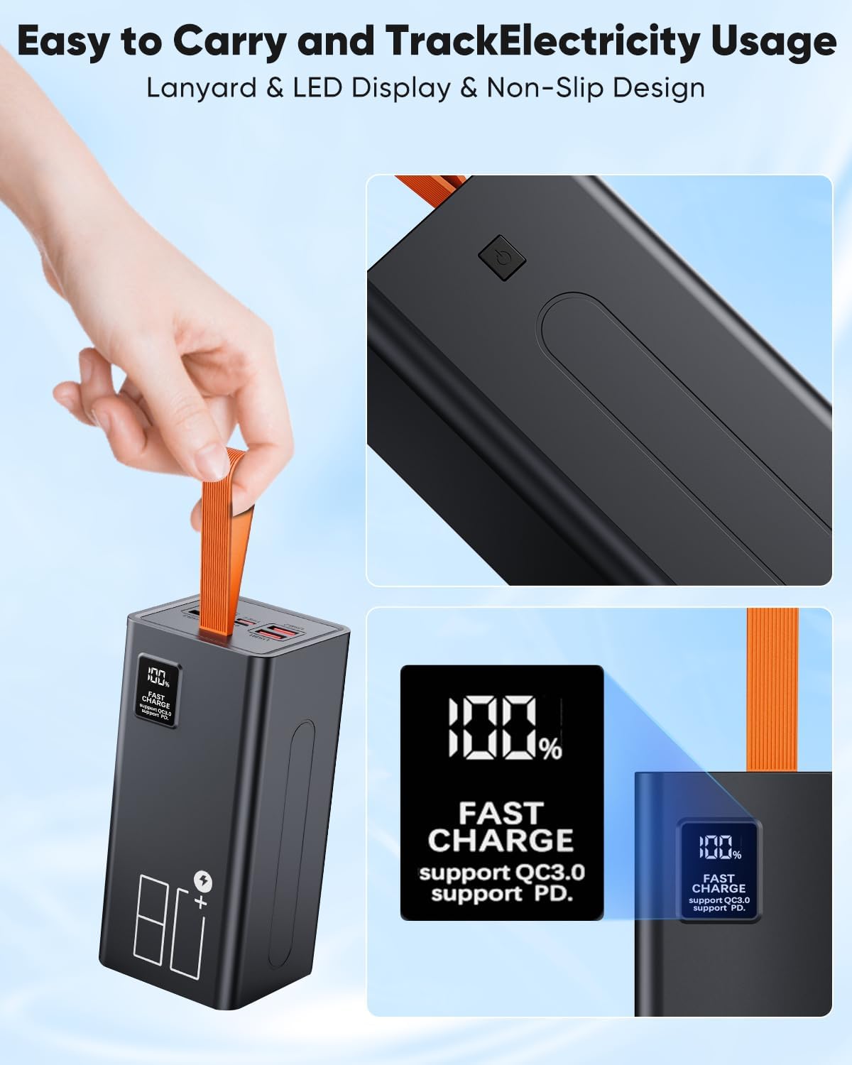 Cargador portátil de 80000 mAh de alta capacidad, carga rápida de 3...