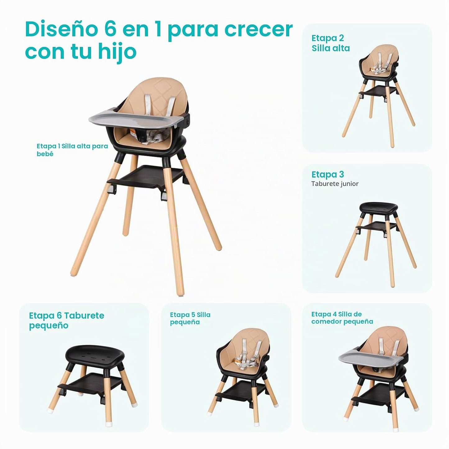 Komcot Silla Alta, Sillas Altas Convertibles de Madera 6 en 1 para...
