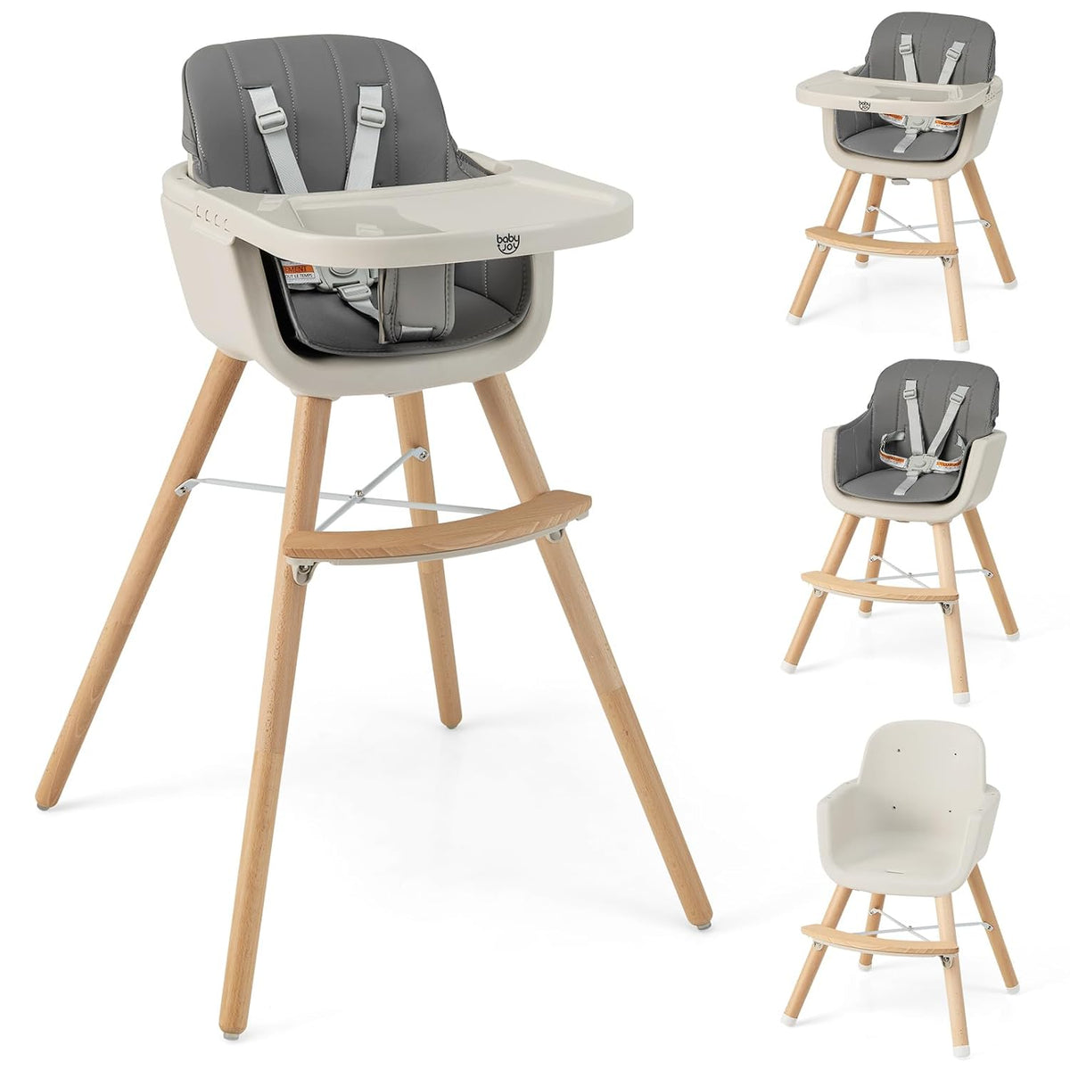 BABY JOY Silla alta para bebé, trona convertible 3 en 1 de madera p...