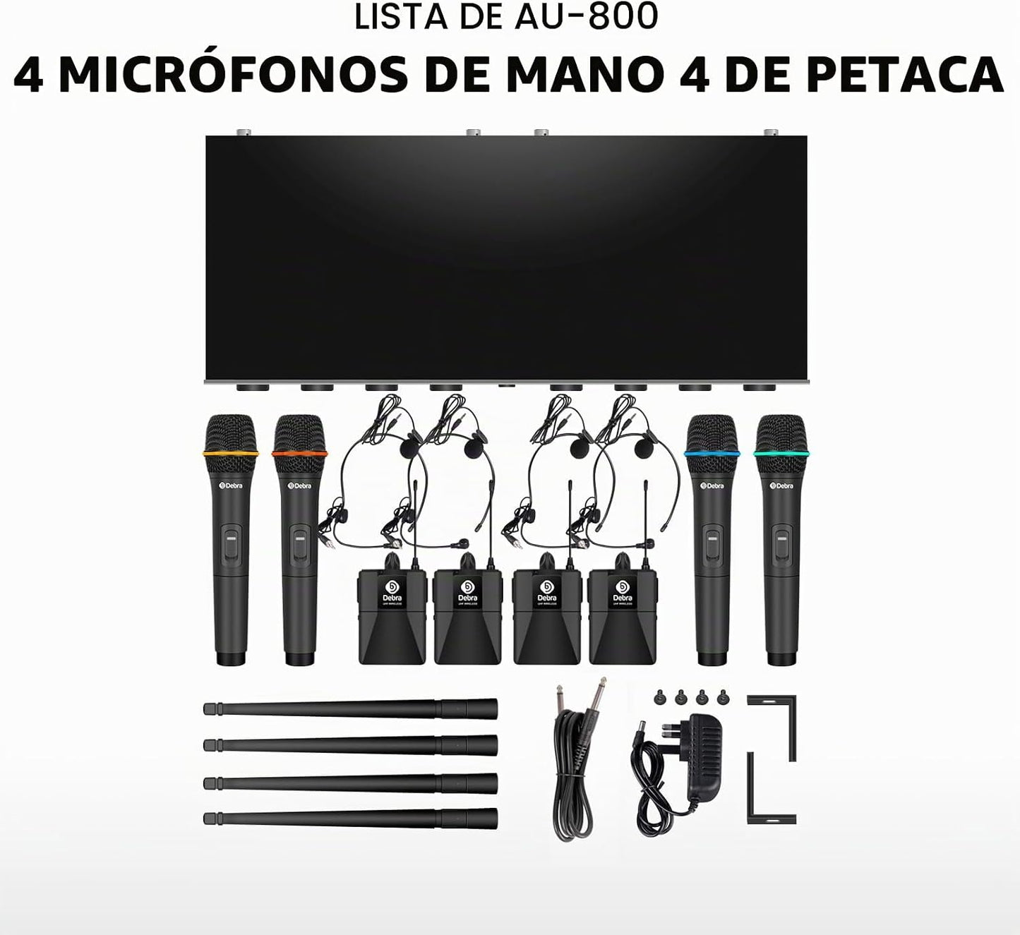 D Debra Audio AU800 Pro UHF Sistema de micrófono inalámbrico de 8 c...