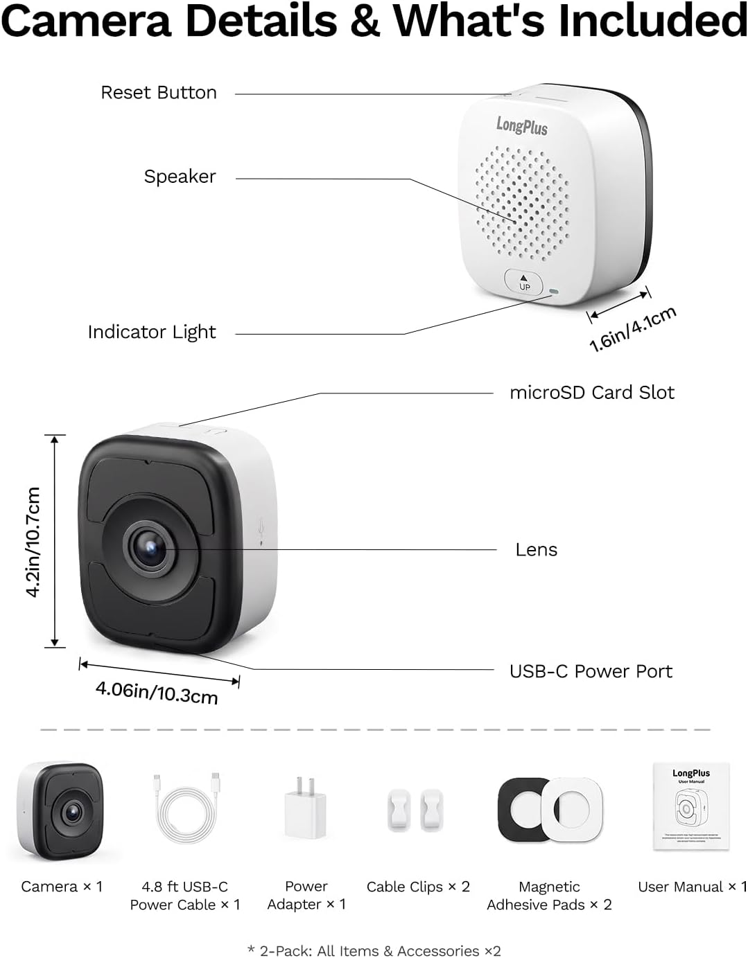 LongPlus Cámara de la ventana de 5MP 3K, cámara de seguridad de la...