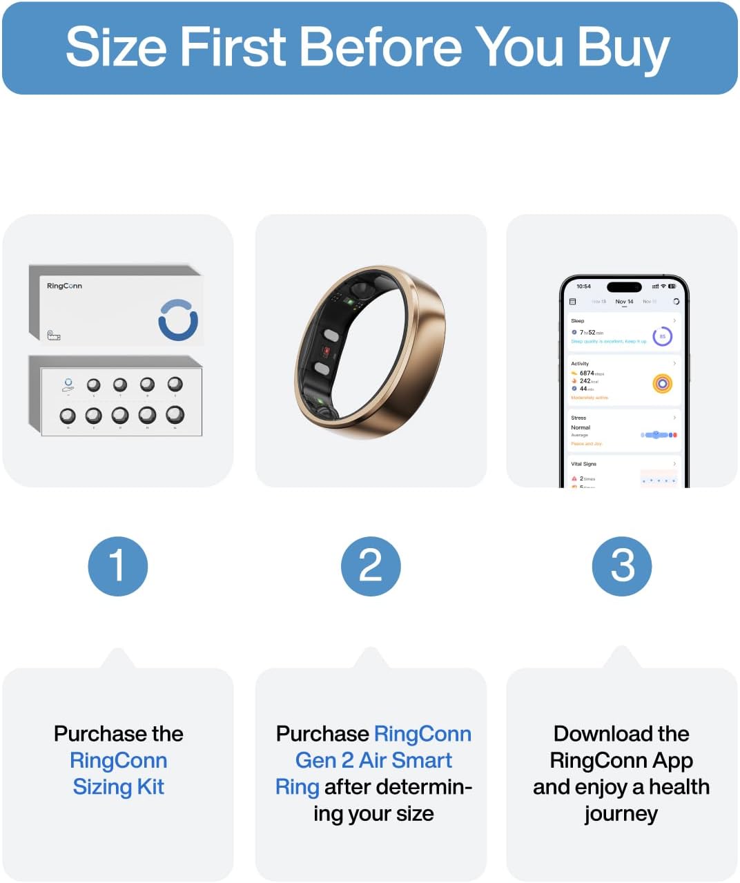 RingConn Gen 2 Air, Anillo inteligente AI ultradelgado, vida útil d...