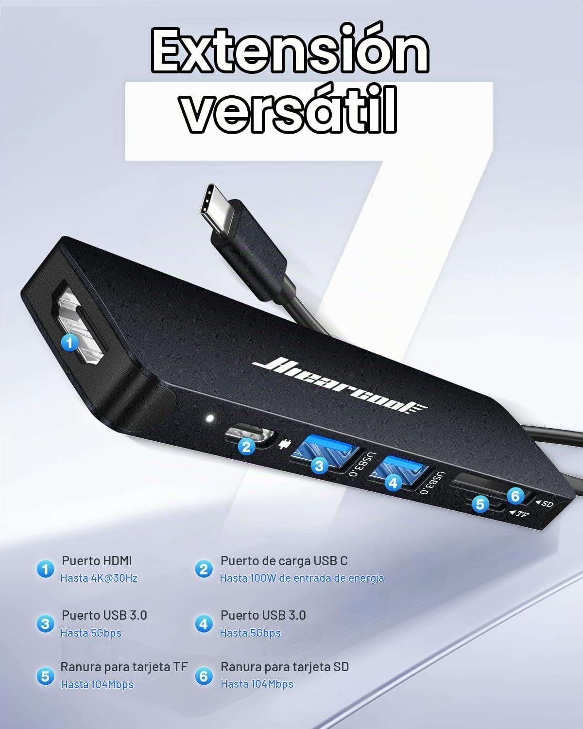 Hiearcool - Hub USB C 7 en 1, compatible con MacBook, color negro |...
