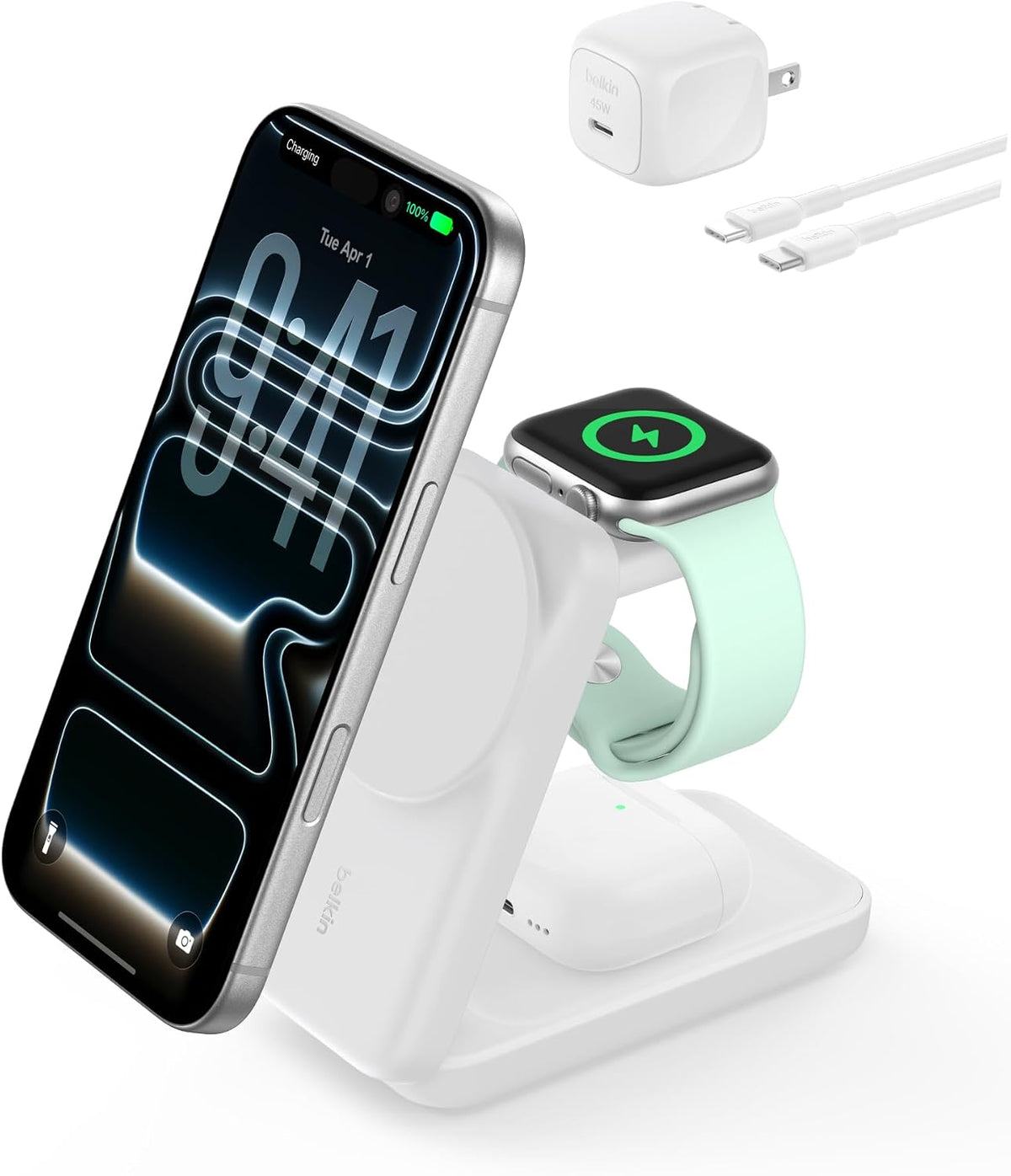 Belkin Qi2.2 25W inalámbrico 3 en 1 estación de carga rápida plegab...