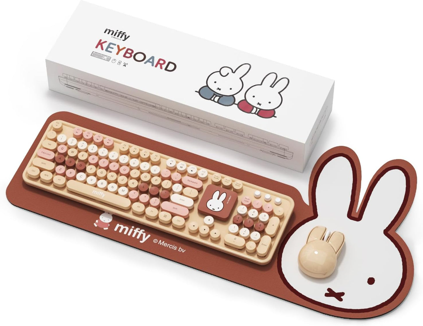 Miffy Combo de teclado y mouse inalámbricos de 104 teclas con almoh...