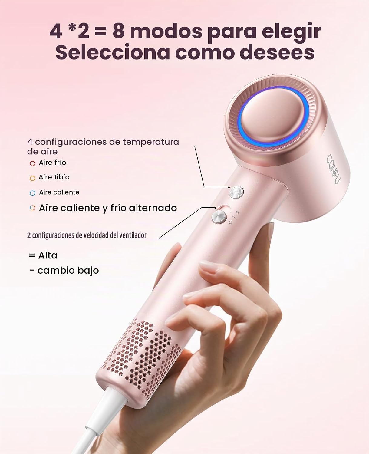 Secador de pelo con difusor, secadores de pelo CONFU para mujeres,...