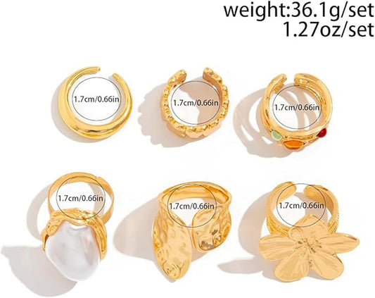 IQIC Anillos gruesos de oro para mujer, juego de anillos de plata a...