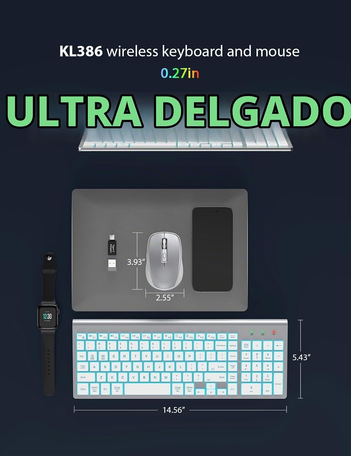 SABLUTE Combo de teclado y mouse inalámbricos retroiluminados, tecl...