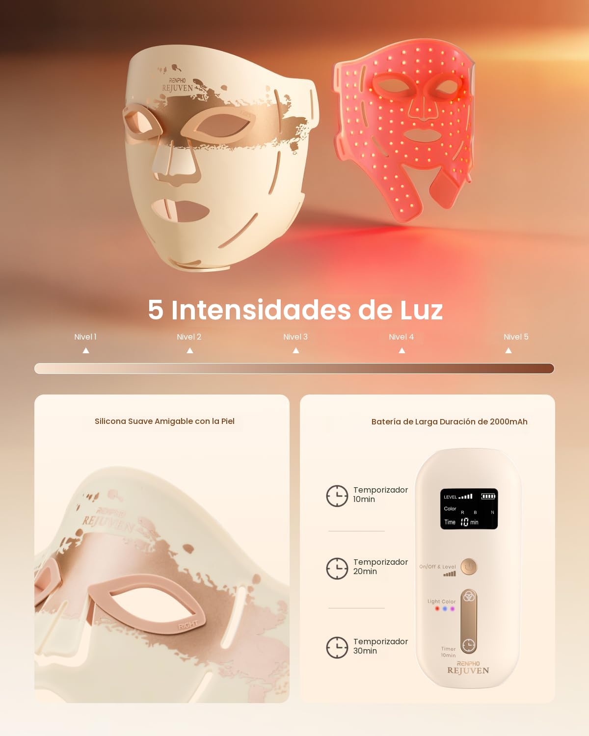 RENPHO Máscara de terapia de luz roja para cara, aprobada por la FD...