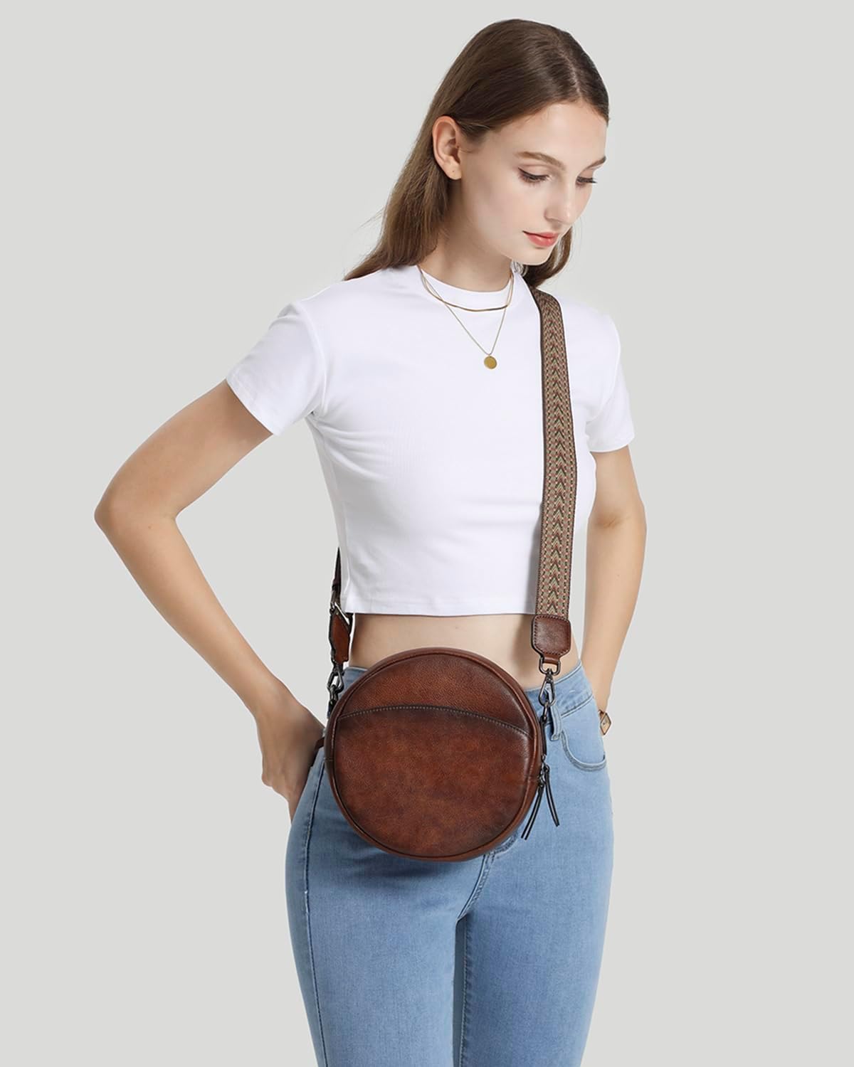 COOLCY Bolsos cruzados de cuero, bolso de hombro circular, bolso re...