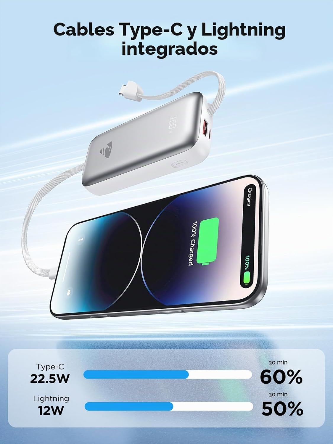 Cargador portátil Aioneus Banco de energía con cables integrados 10...