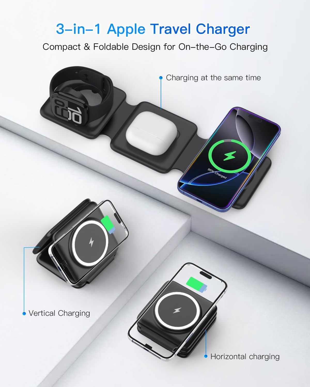 Cargador inalámbrico magnético para iPhone: Estación de carga plega...