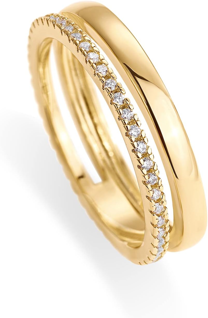 PAVOI Anillos de doble apilamiento de circonita cúbica chapados en...
