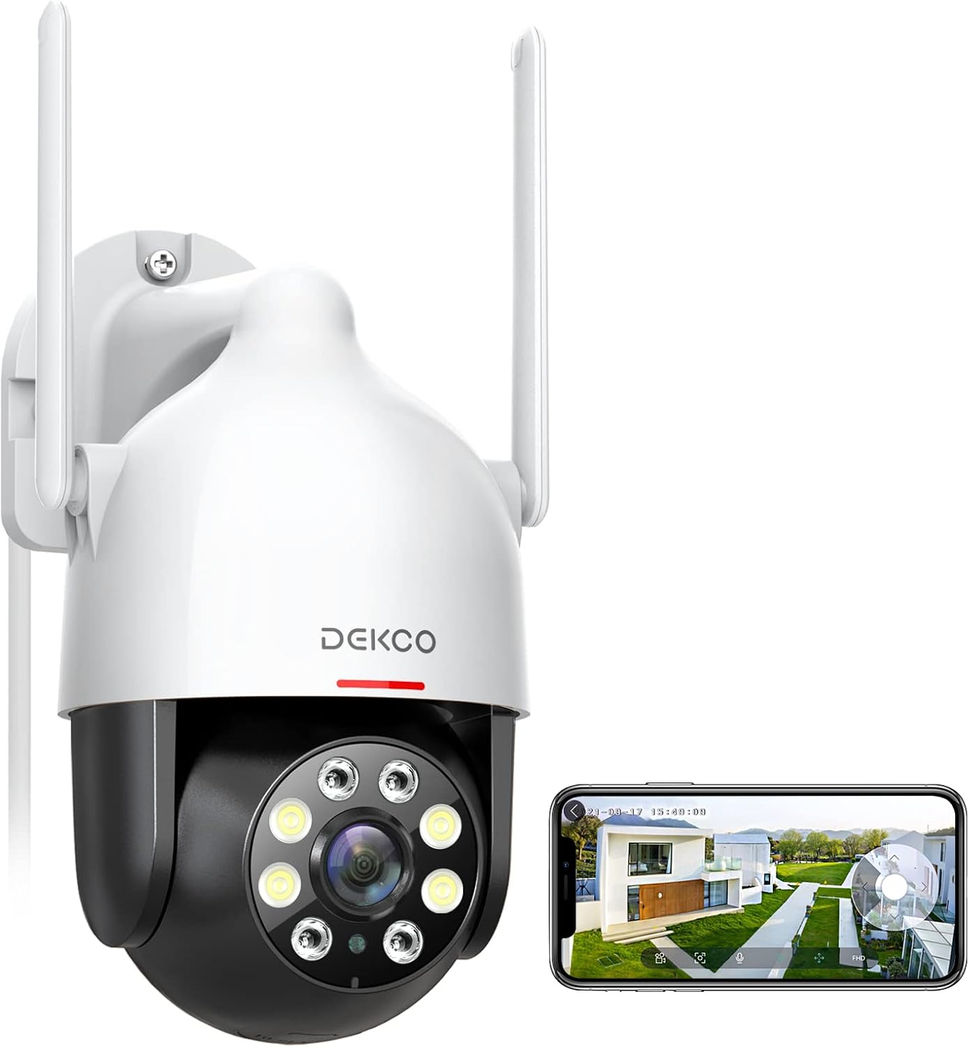 DEKCO - Cámara de seguridad 2K de domo para exteriores, con WiFi vi...