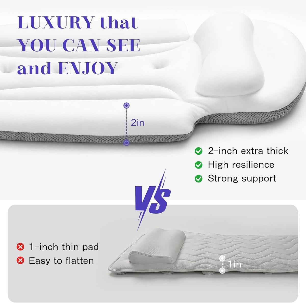 SetSail Almohada de baño de cuerpo completo para bañera, cojín de b...