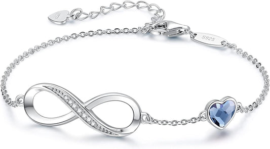 CDE Pulsera de plata de ley 925 con piedra natal infinita, regalo d...