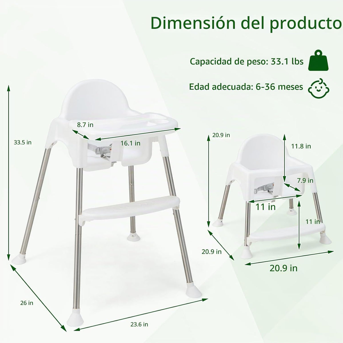 HONEY JOY Silla alta para bebé, silla alta convertible 4 en 1 para...