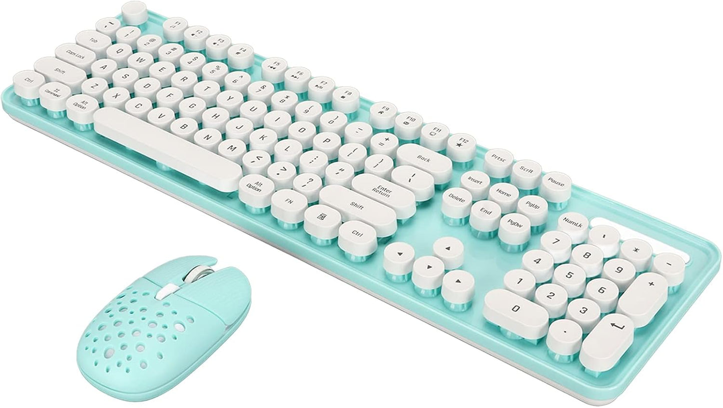 Combo de teclado y mouse inalámbricos, teclas redondas retro de 104...
