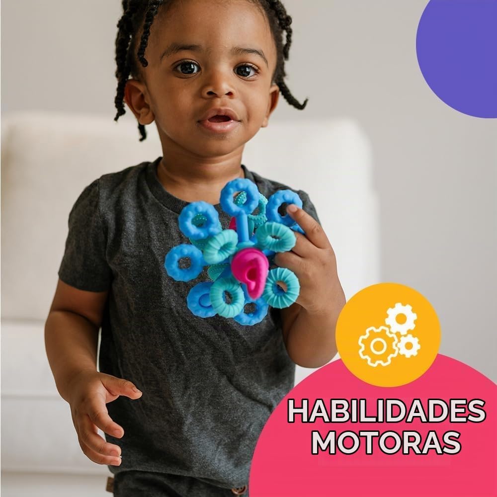 Mobi Games Okee Baby - Pelota sensorial para bebés, gira, jala, emp...
