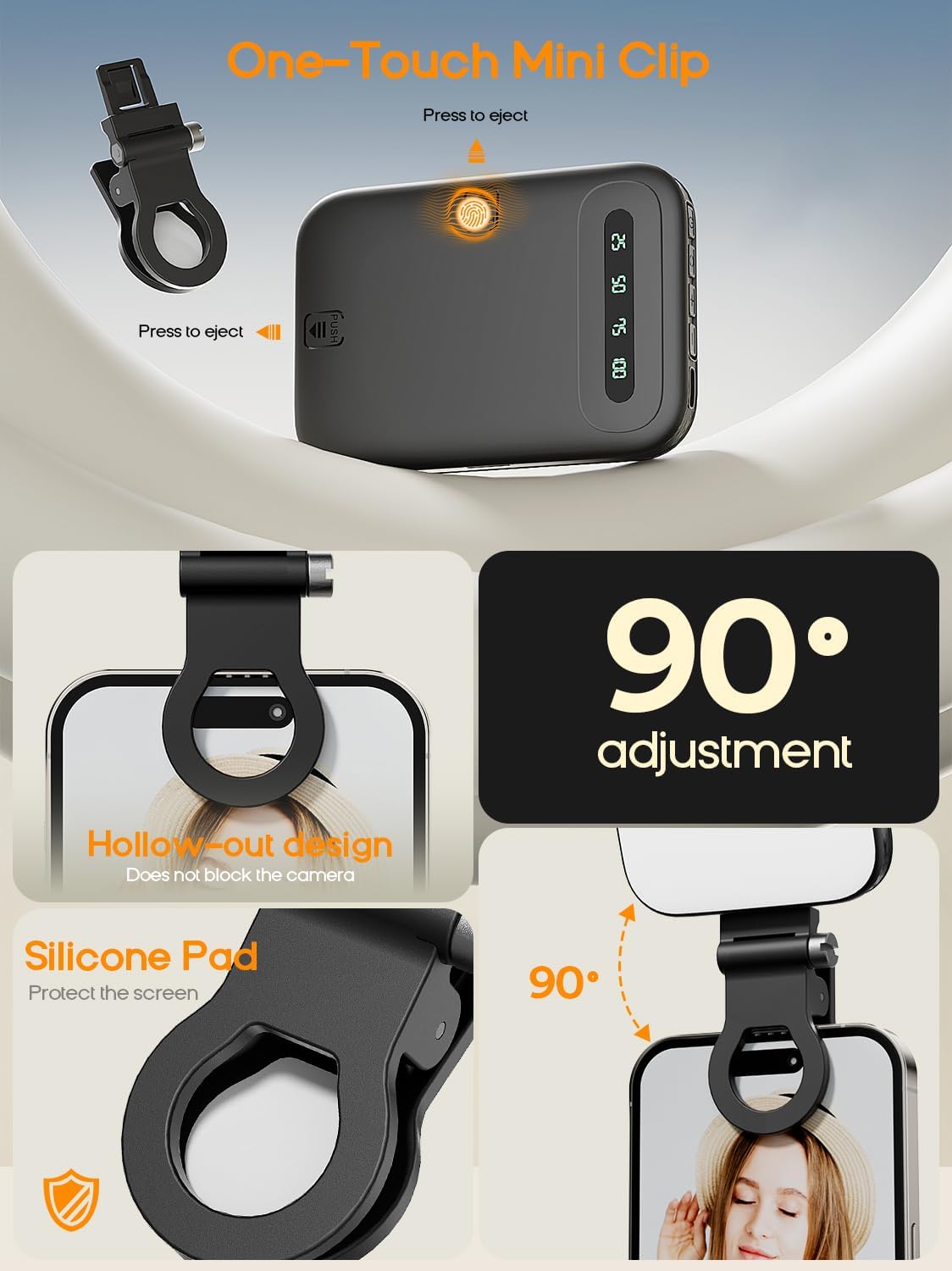 Luz para selfie recargable con clip para teléfono, luz LED portátil...
