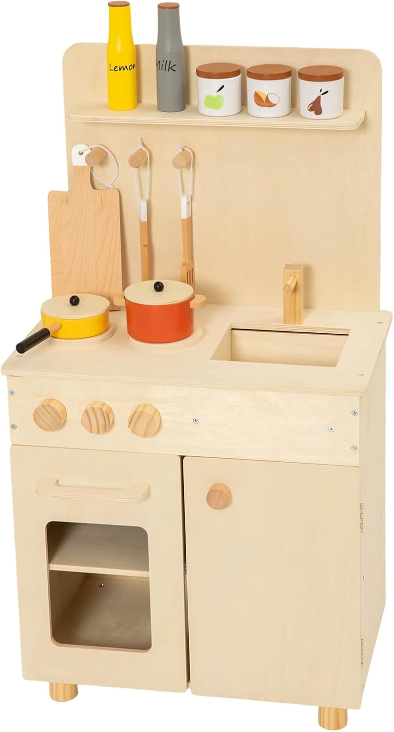 Juego de cocina de madera para niños pequeños, gabinete de cocina p...