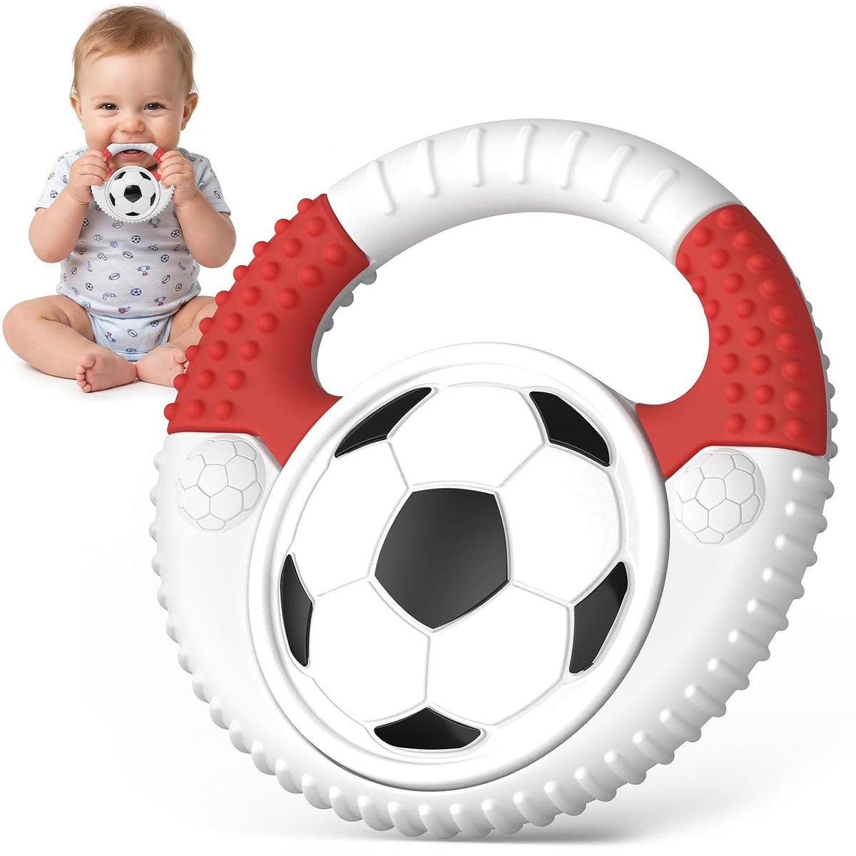 Juguetes de dentición de silicona para bebés con temática de fútbol...