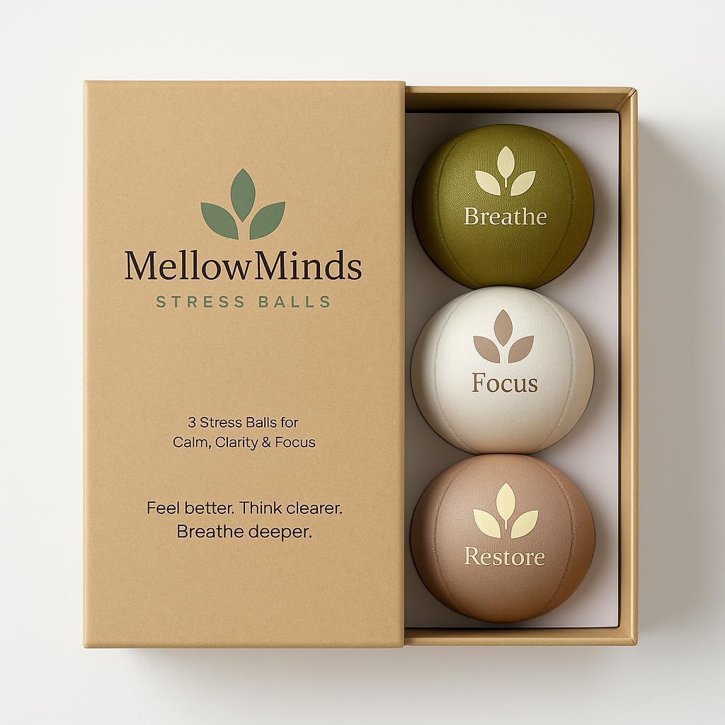 MellowMinds Bolas de estrés para adultos, paquete de 3 bolas de man...