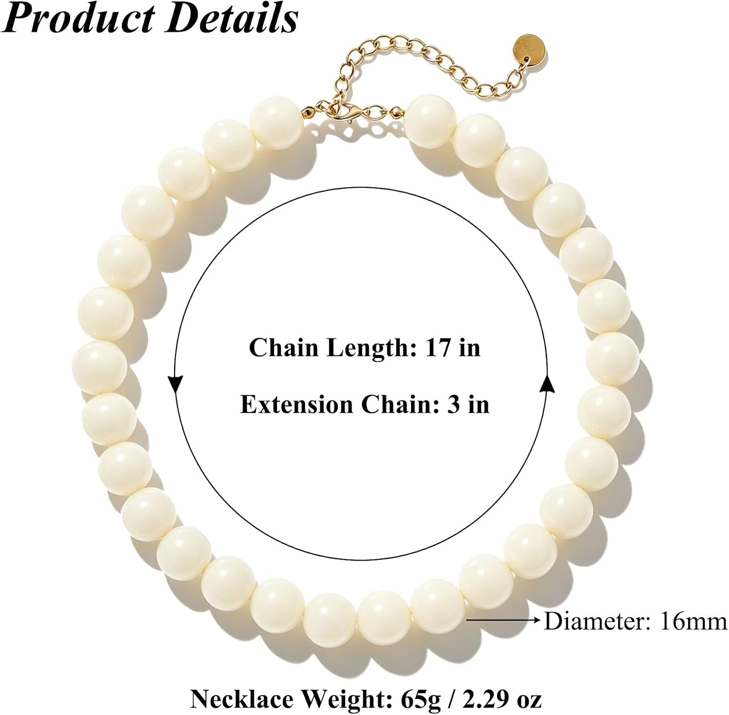 Lsljilidzsw Collar de cuentas gruesas para mujer, 0.631 pulgadas, c...