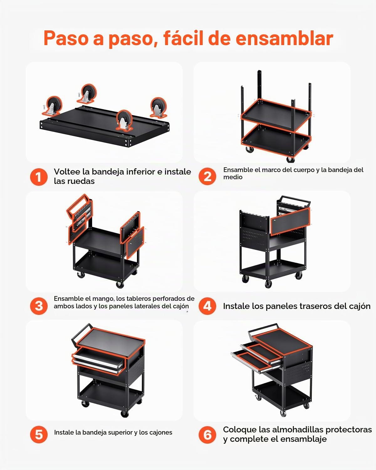 VEVOR Carrito de herramientas de 5 niveles con ruedas, capacidad de...