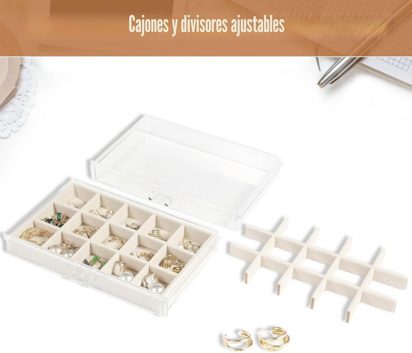 GUOER Joyero transparente con 5 cajones para mujeres y niñas, sopor...