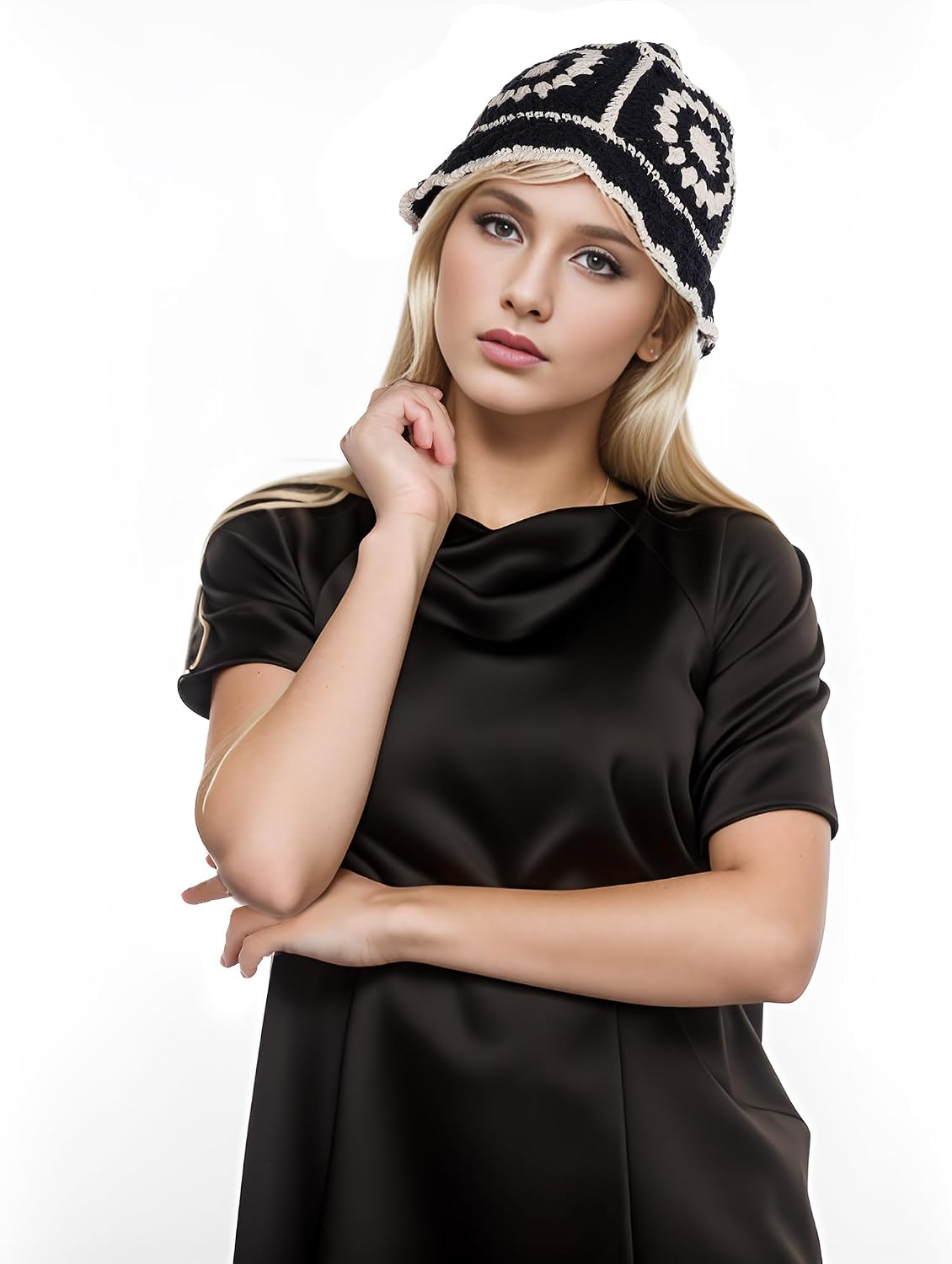 Mujeres del sombrero del cubo del ganchillo, sombrero hecho punto f...