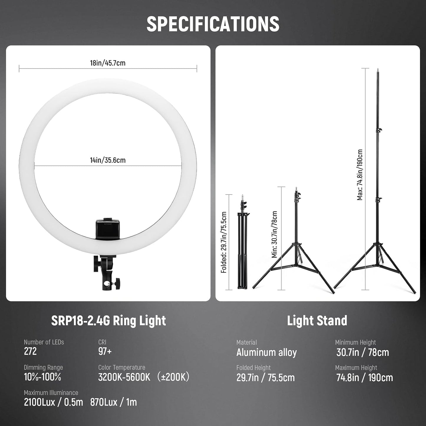 NEEWER Luz de Anillo LED Avanzada de 18 Pulgadas con Soporte de Trí...