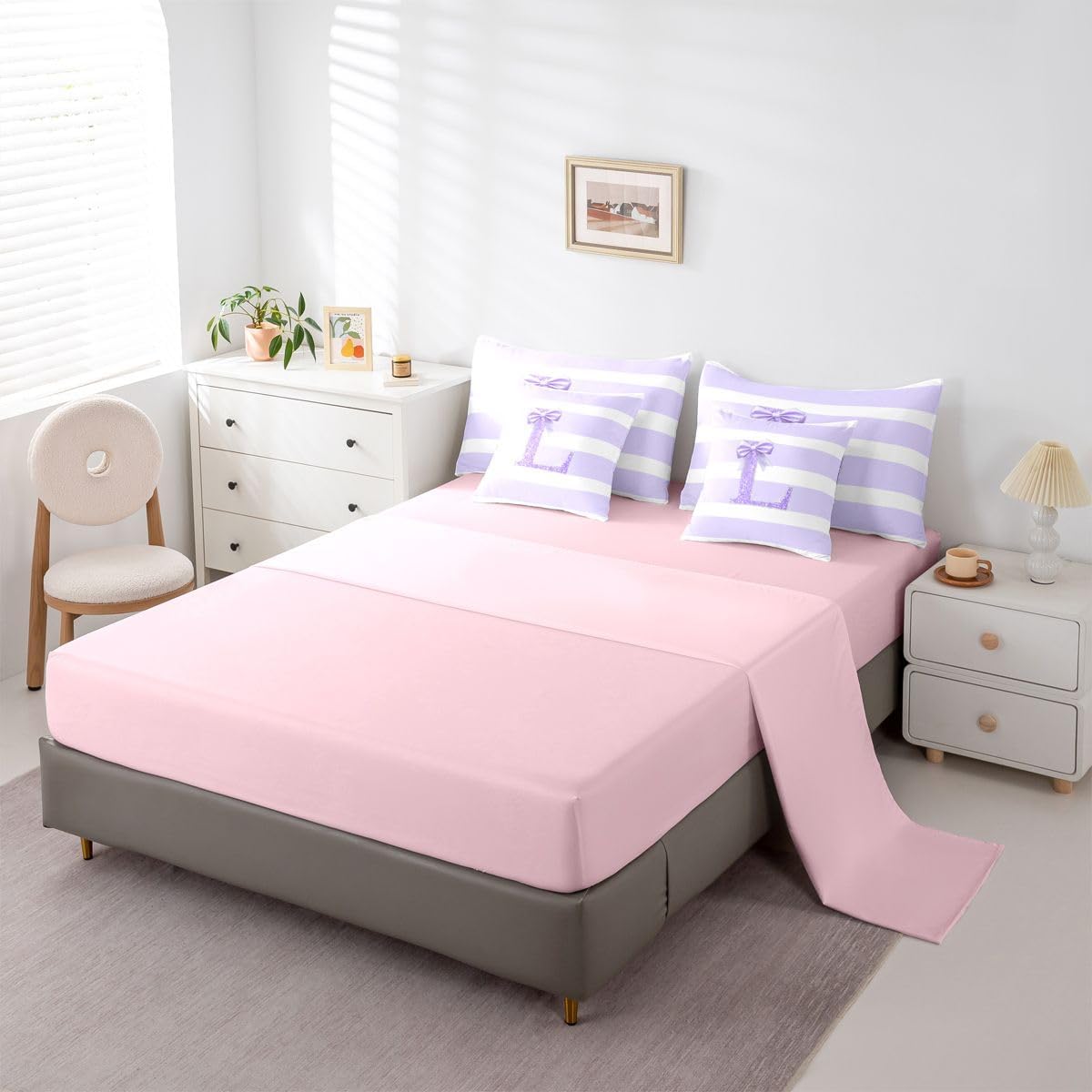 Erosebridal Juego de edredón de 7 piezas con diseño de letra L con...