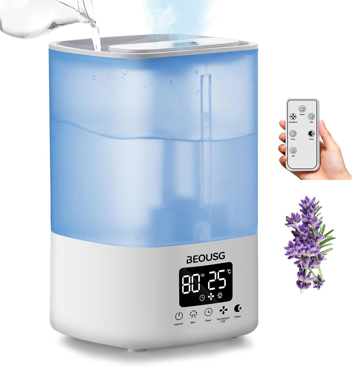 BEOUSG Humidificador ultrasónico de llenado superior de 5L, humidif...