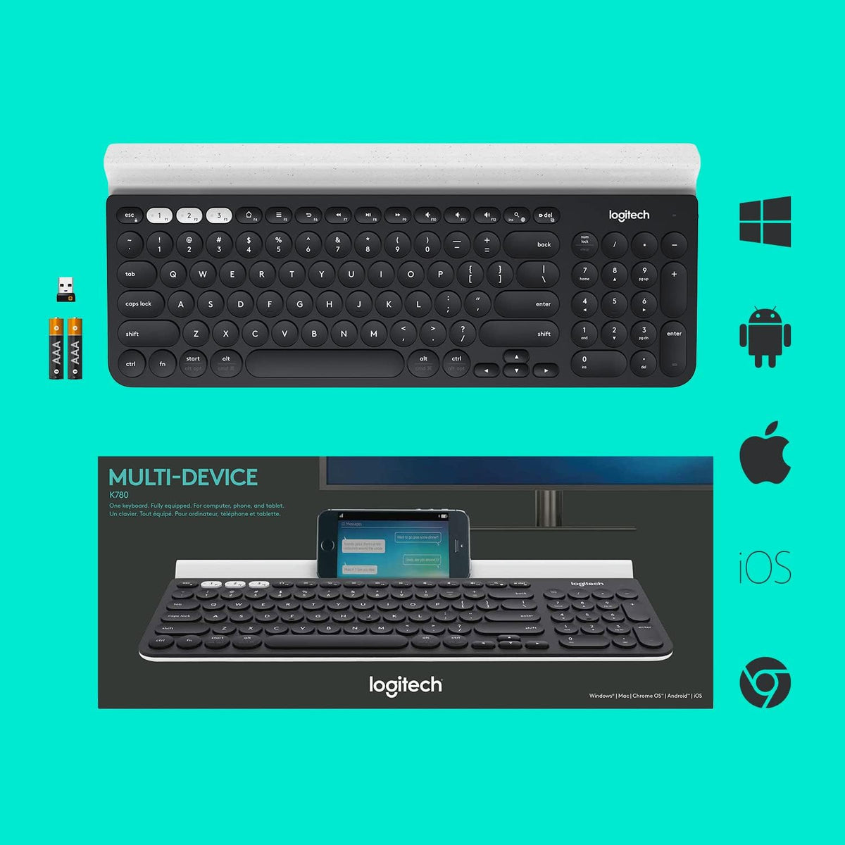 Logitech Teclado inalámbrico multidispositivo K780 con base incorpo...