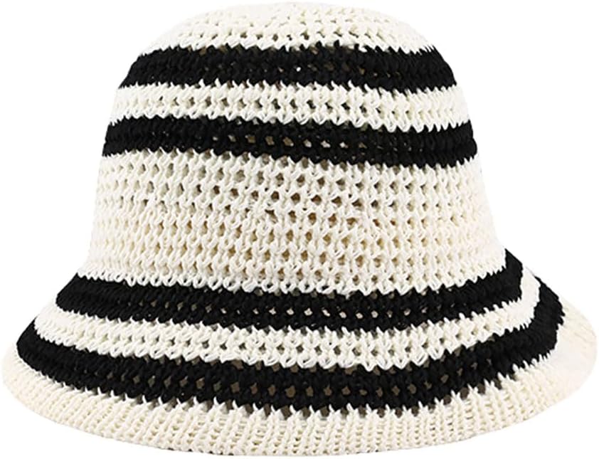 Sombrero de paja de verano para mujer, protección solar a rayas par...