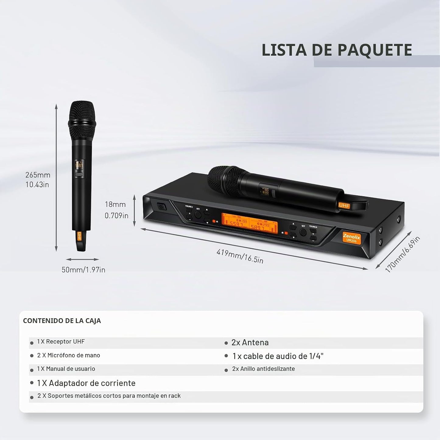 Zenolix UM206 Sistema de micrófono inalámbrico de 2 canales con mic...