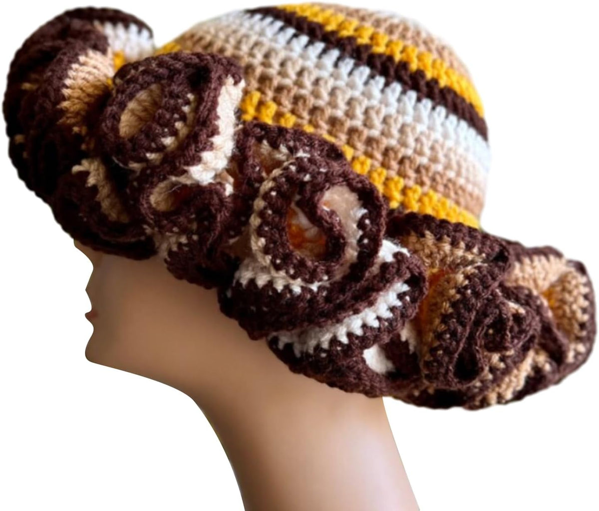 HISYI Sombrero de ganchillo hecho a mano para mujer, naranja, media...