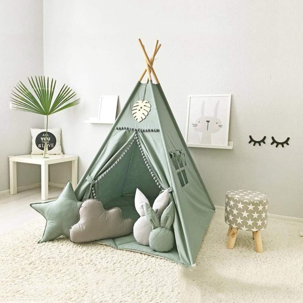 RONGFA Tienda de campaña para niños con pompón blanco, tipi de jueg...