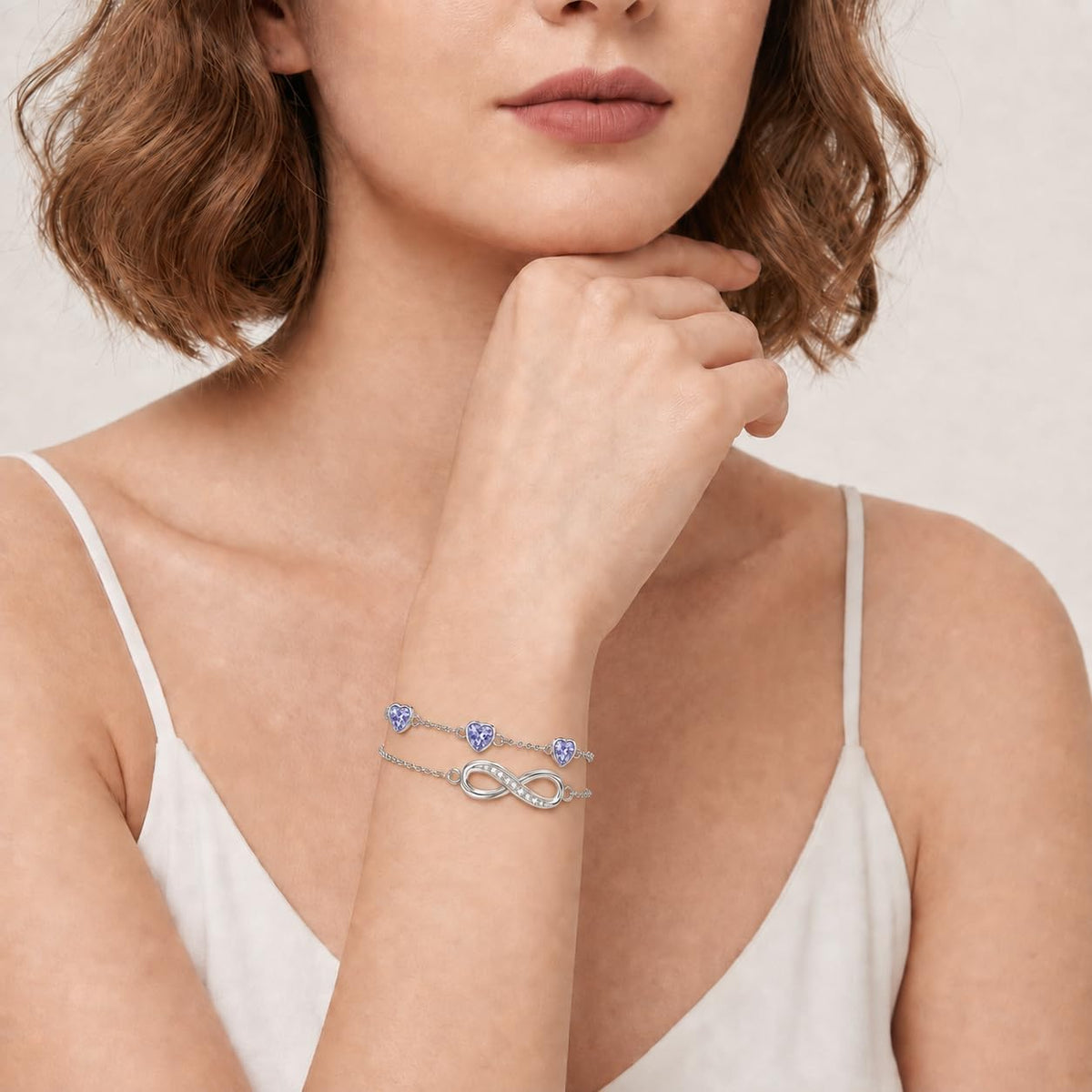 Distance Pulsera de plata 925 con corazón infinito y piedra natal p...