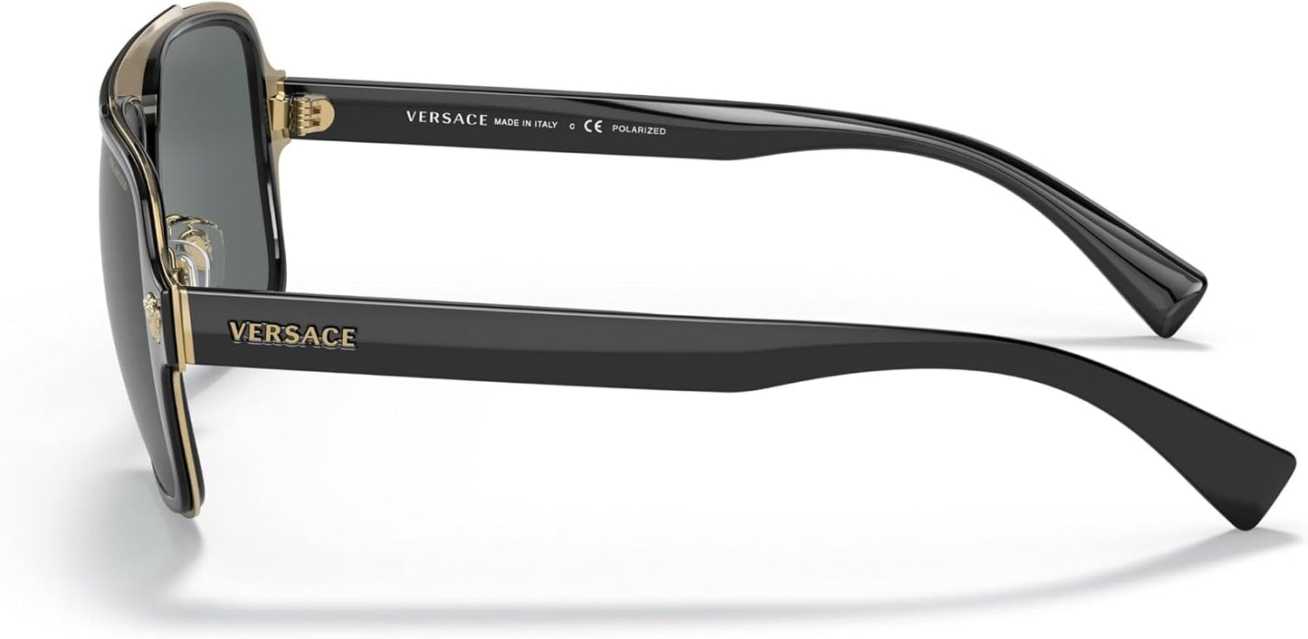 Versace - Gafas de sol para hombre, marco negro, lentes grises oscu...