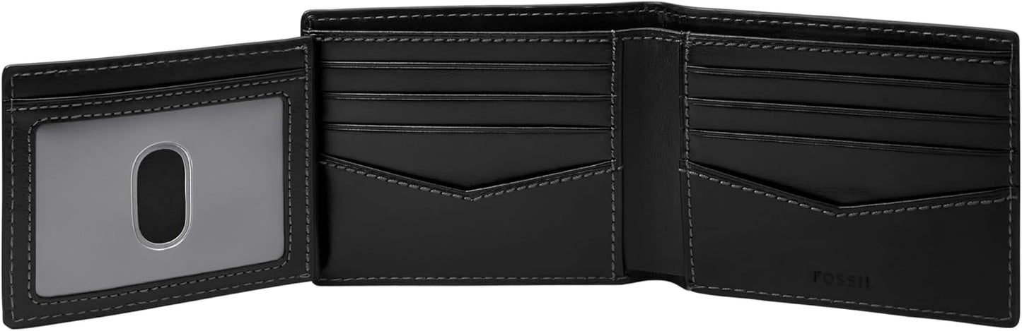Fossil - Cartera de cuero plegable para hombre Hayes con ventana ab...