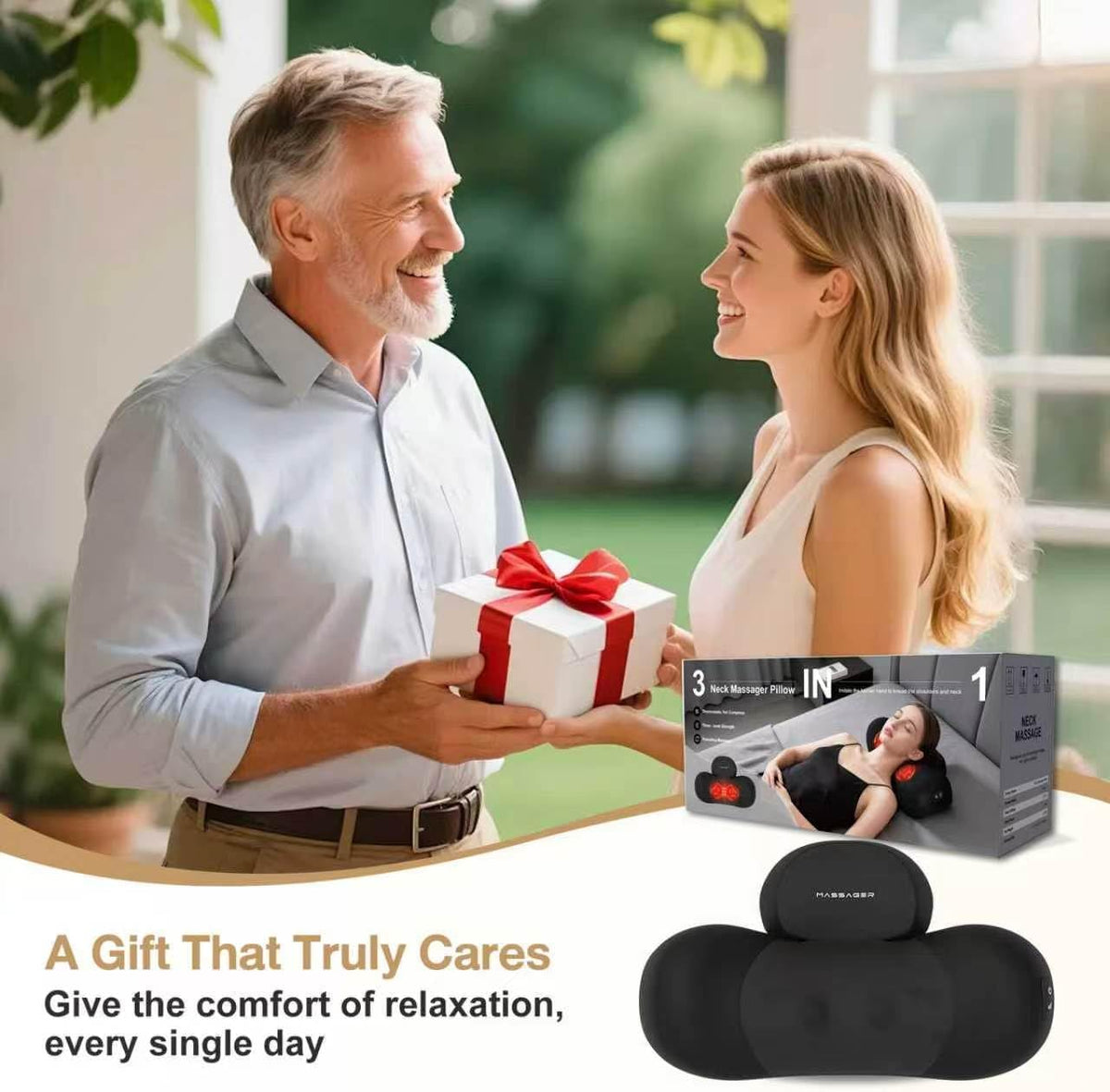 Masajeador de cuello Shiatsu 3 en 1 mejorado con calor para aliviar...