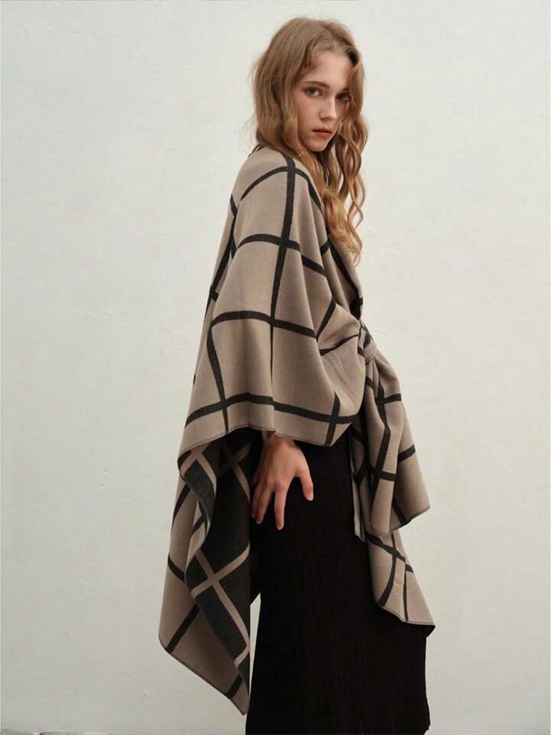 nratto Chal elegante para mujer, suave capa de poncho frontal abier...