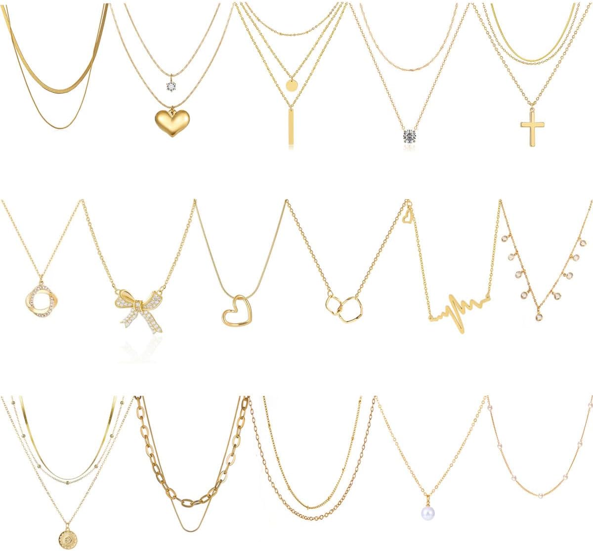 Myofeng - Juego de 16 collares de oro para mujer, chapado en oro de...