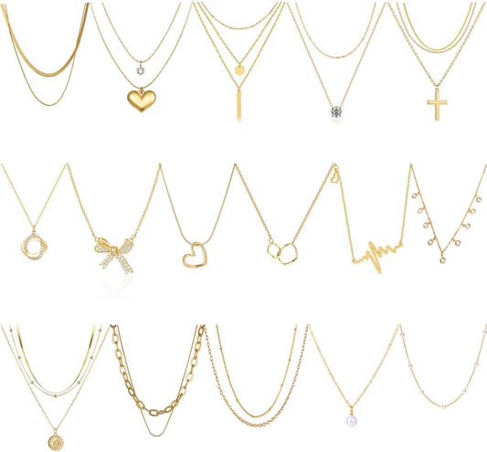 Myofeng - Juego de 16 collares de oro para mujer, chapado en oro de...